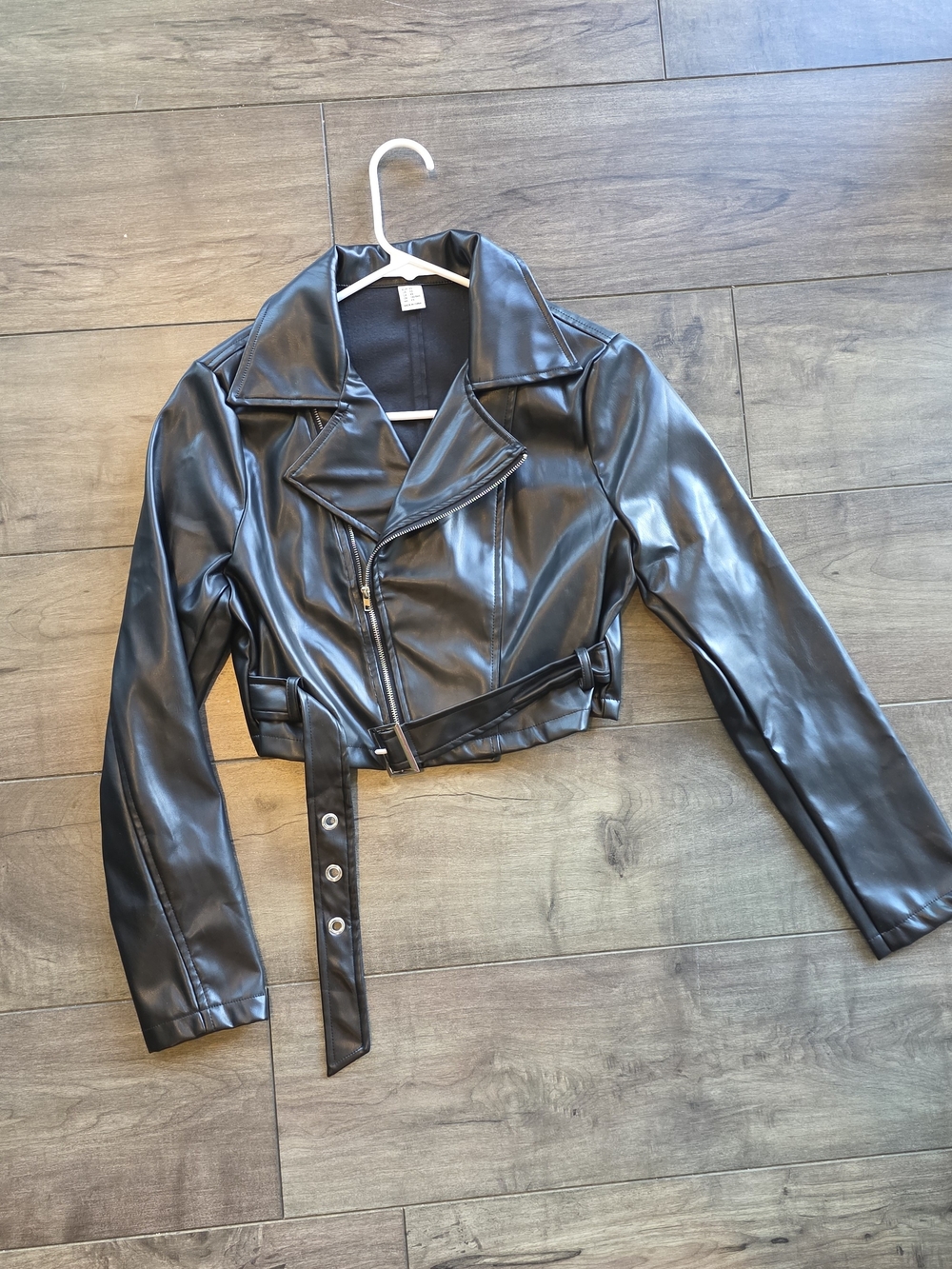 Faux Leather Cropped Moto Jacket - Black (XSA)